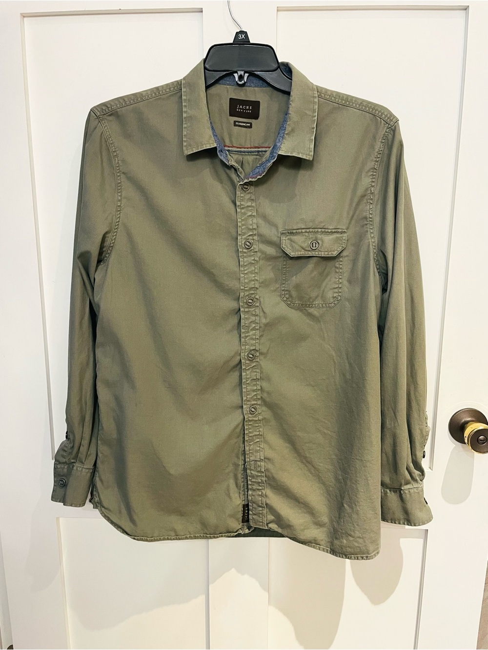 Jachs Men's Olive Green Button-Down Shirt Large